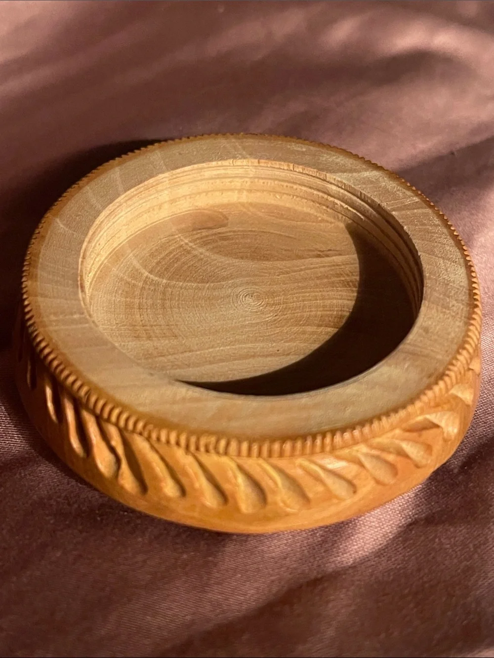 Hand-Carved Wooden Trinket Box in Natural Brown